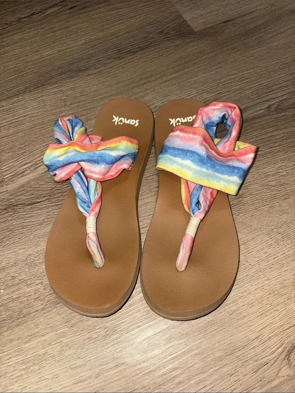 Sanuk Yoga Mat Sandals with Tie-Dye Straps Multi & Brown US 9